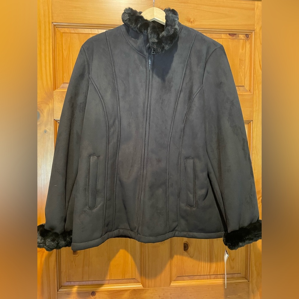Croft & Barrow Coat Faux Fur Trim Size Large